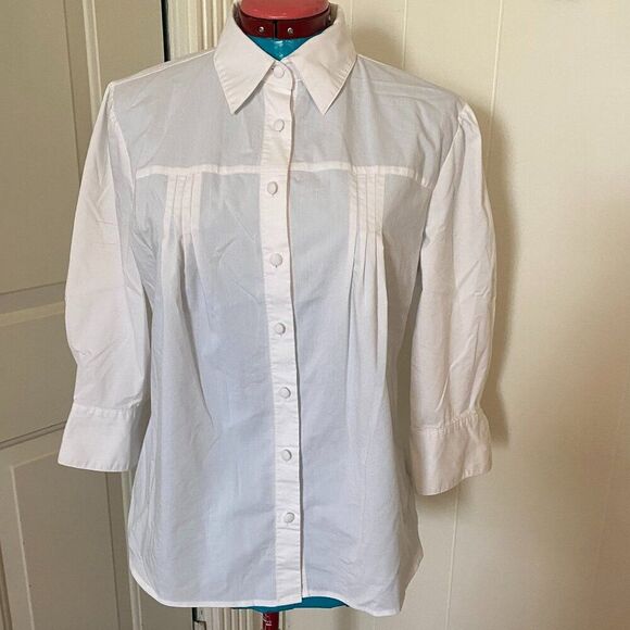 Worthington Stretch Fitted Pleated Button Down Shirt Women Size Large - Picture 1 of 8